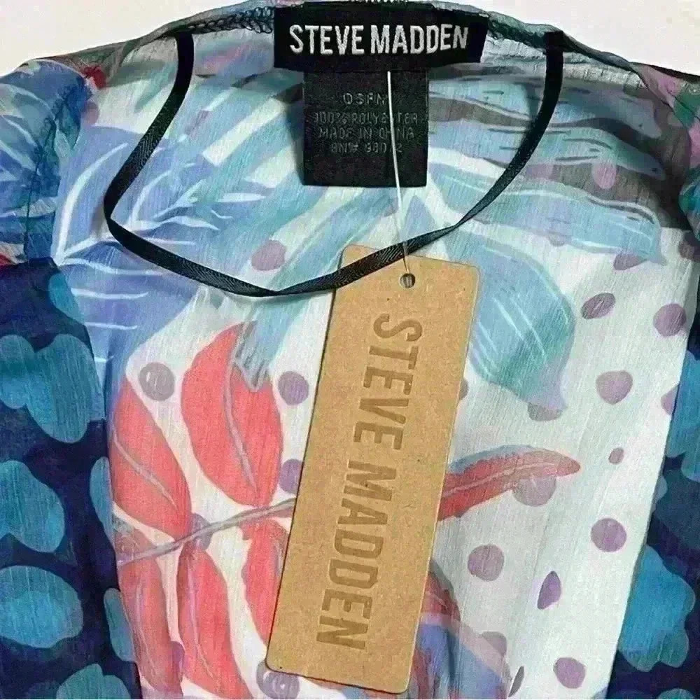 NWT Steve Madden Womens Tropical Jungle Tie Front Kimono Grap Blue Tropical OS - Picture 8 of 9